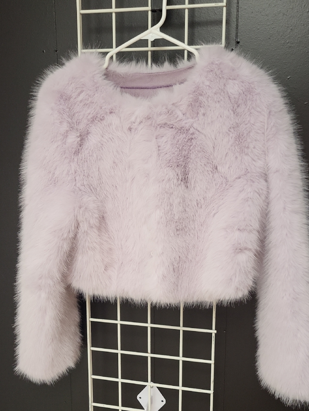 LUCIOUS Lilac Faux Fur Cropped Jacket, SIZE M